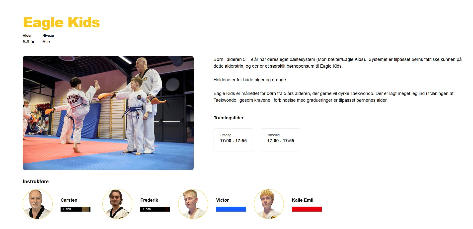 Information om hold og instruktører